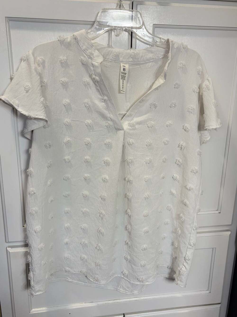 B Brand Swiss Dot White XXL Ruffle Sleeve V-Neck Blouse Boho Cottagecore